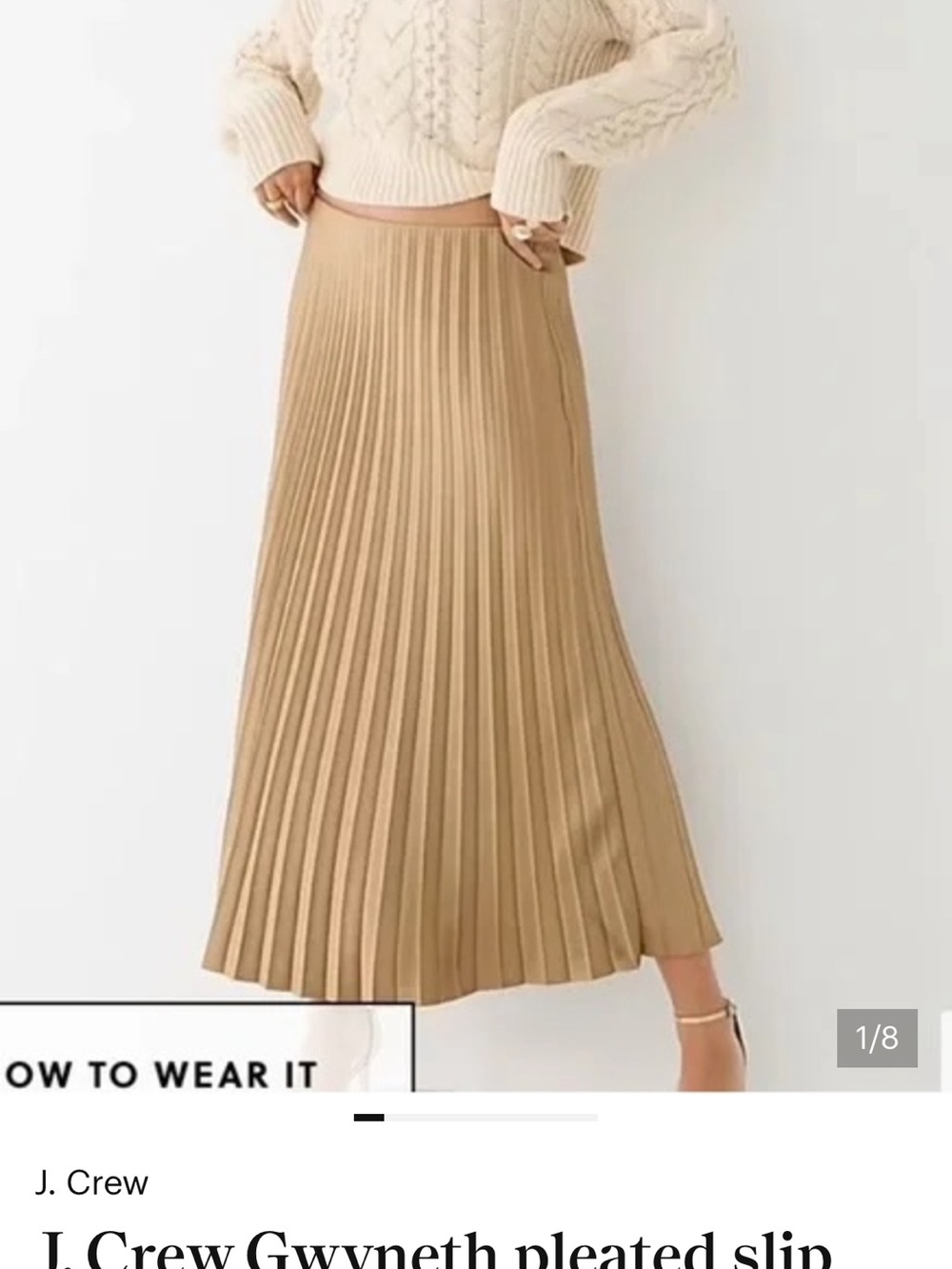 J. Crew Pleated A-Line Midi Skirt in Camel Brown - Picture 2 of 4